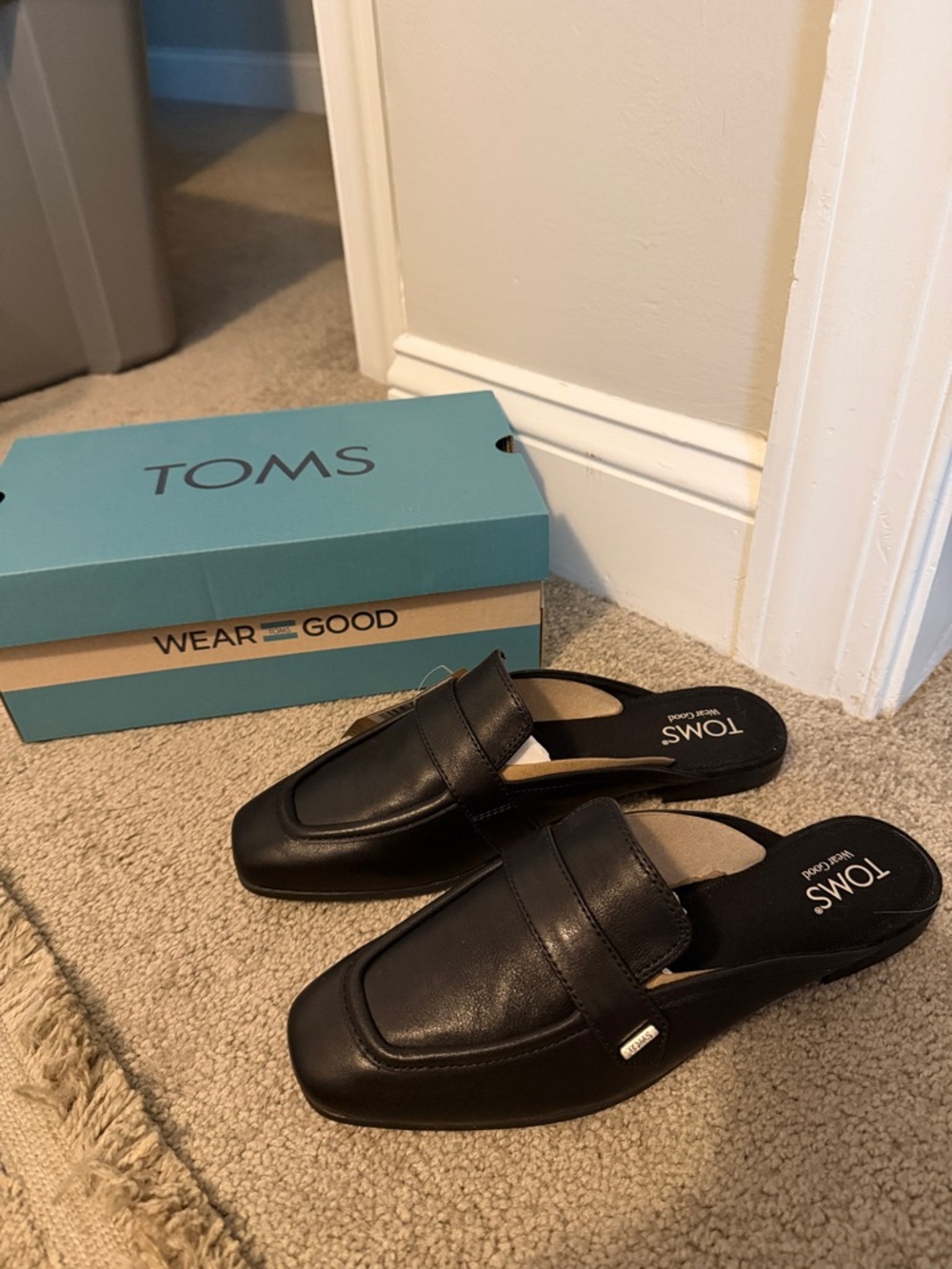 Toms Black Slip-On Leather Loafers